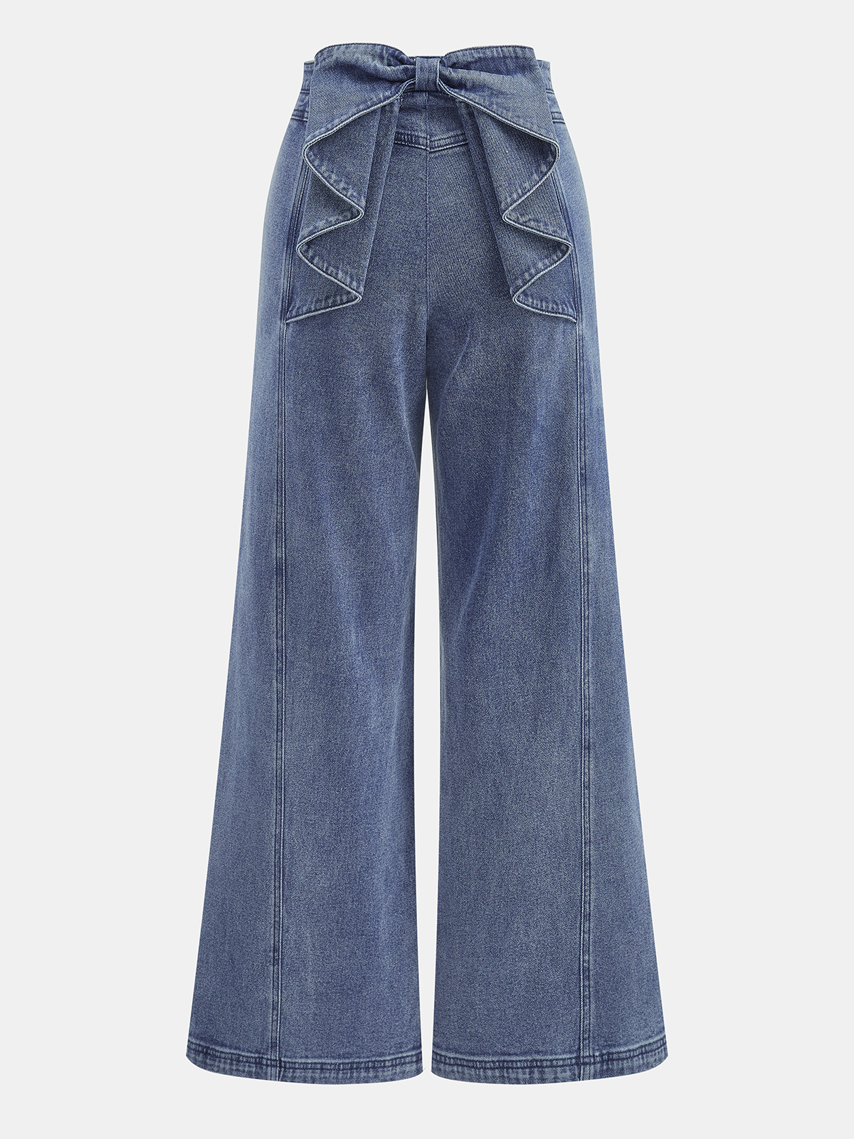High-Waist Wide-Leg Jeans with Bow Detail