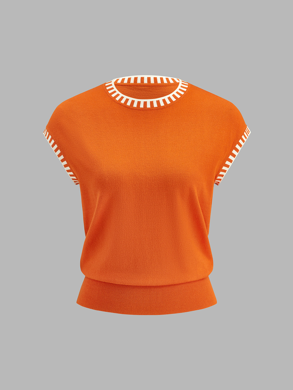 Cap Sleeve Knit Top with Contrast Trim