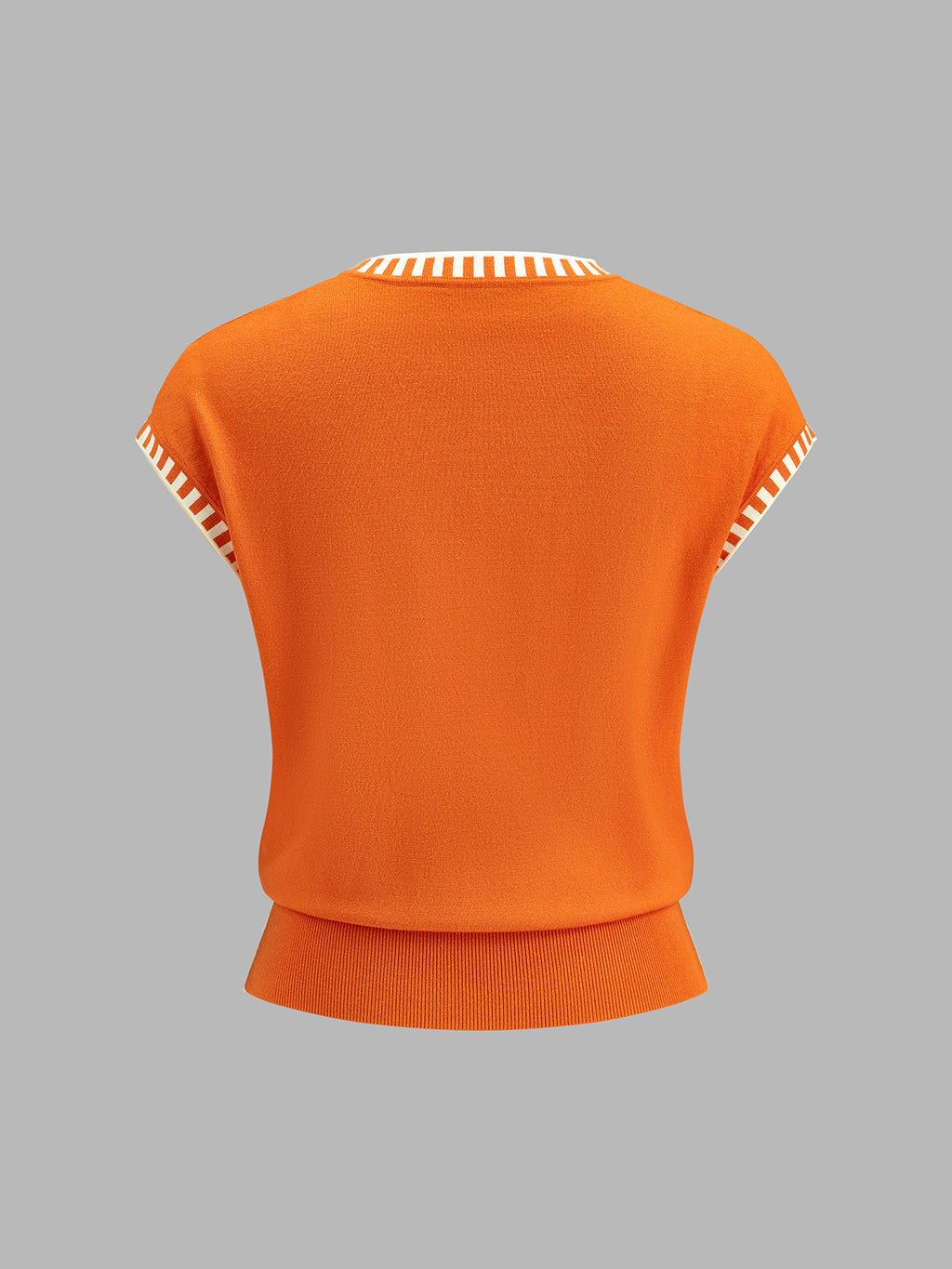 Cap Sleeve Knit Top with Contrast Trim