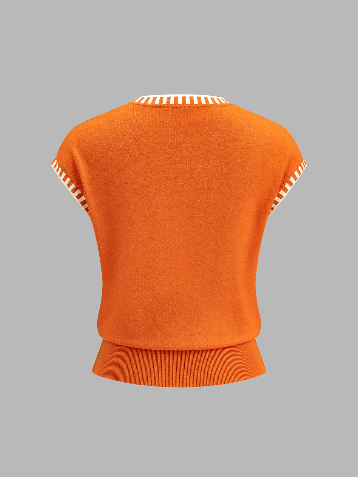 Cap Sleeve Knit Top with Contrast Trim