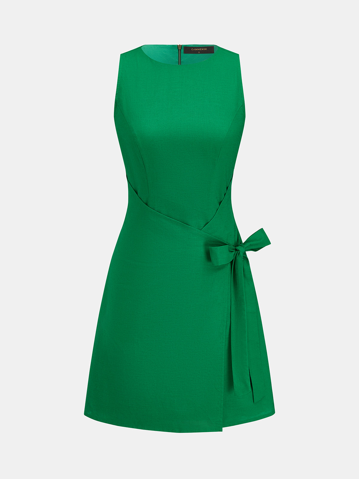 Sleeveless Mini Dress with Cotton-Linen Wrap Tie Detail