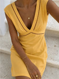 Sleeveless Mini Dress with Eyelet Trim in Linen Blend