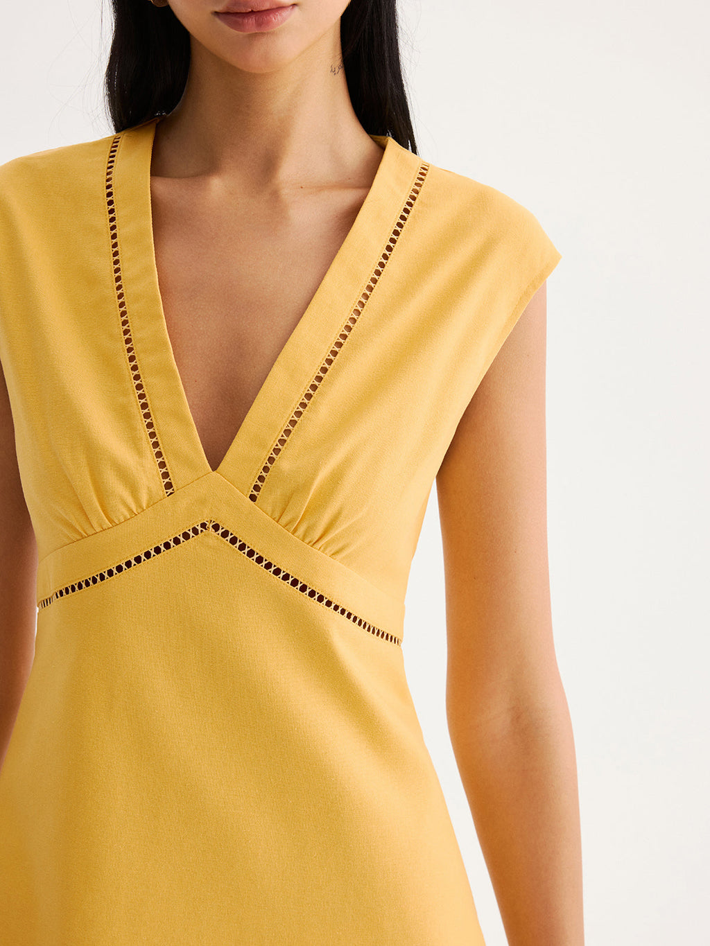 Sleeveless Mini Dress with Eyelet Trim in Linen Blend