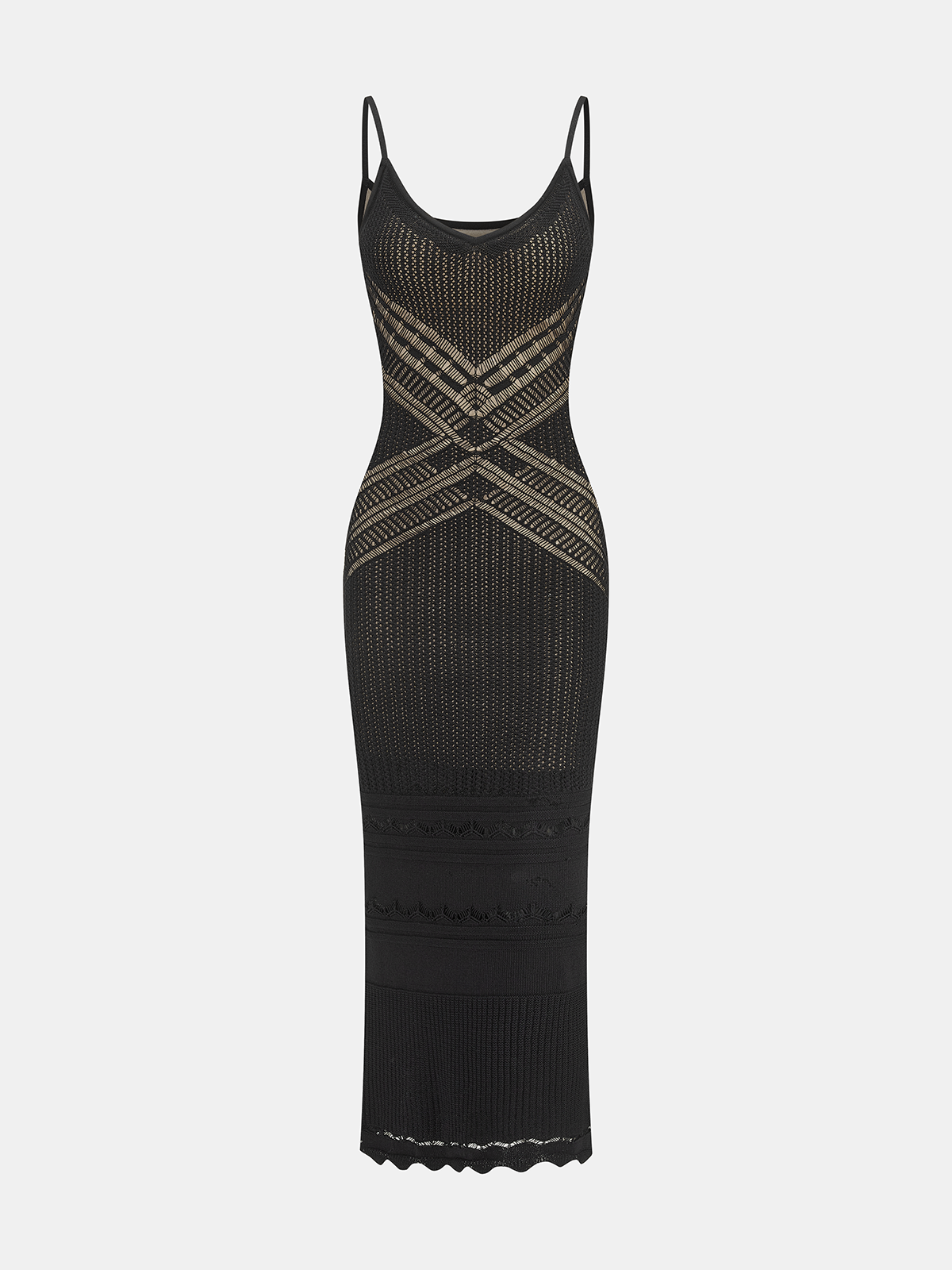Crisscross Back Hollow Knit Maxi Dress