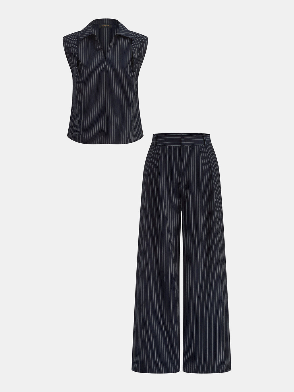 Chic Pinstriped Sleeveless Top and Tailored Pants Ensemble