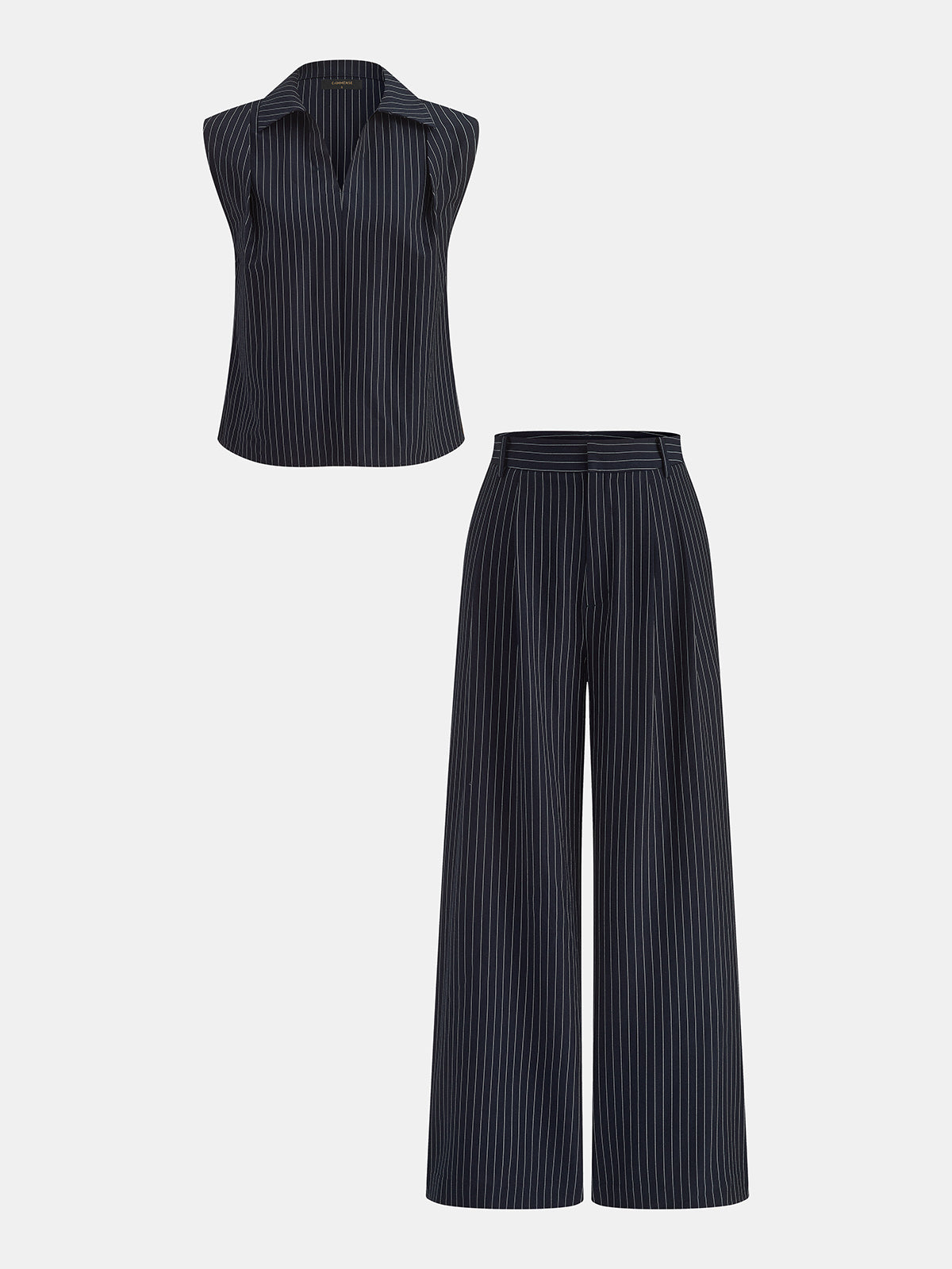 Chic Pinstriped Sleeveless Top and Tailored Pants Ensemble