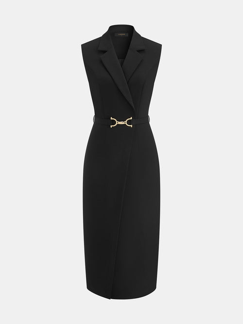 Belted Sleeveless Wrap Maxi Dress with Lapel Detail
