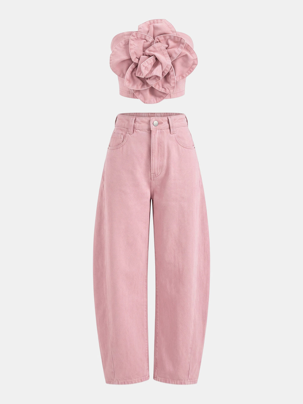 Rose Appliqué Denim Strapless Top