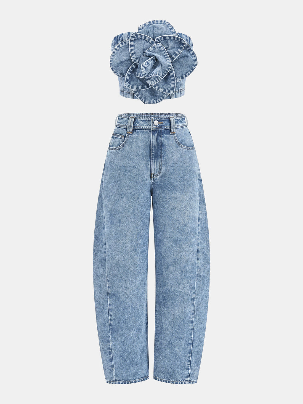 Rose Appliqué Denim Strapless Top
