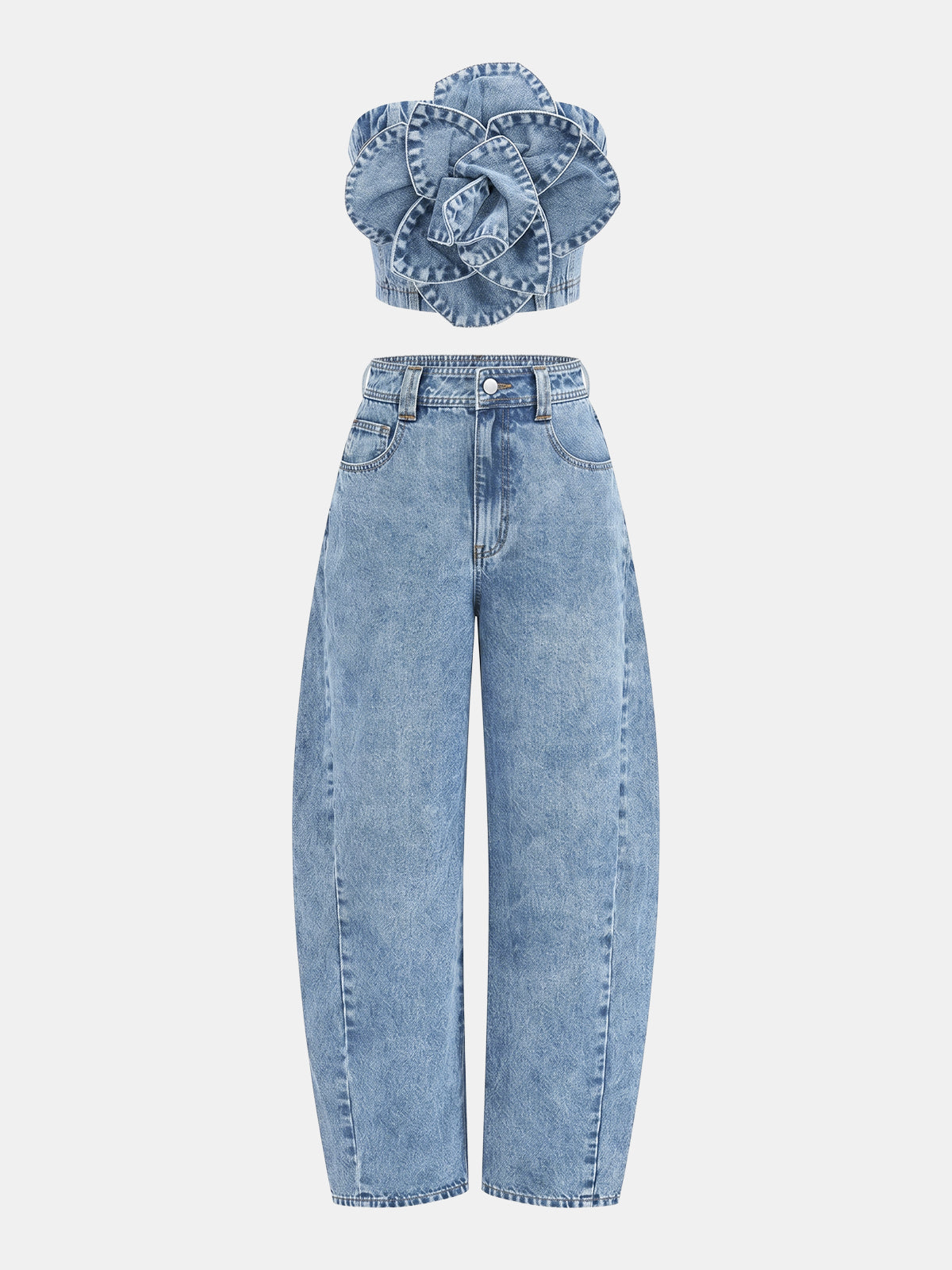 Rose Appliqué Denim Strapless Top