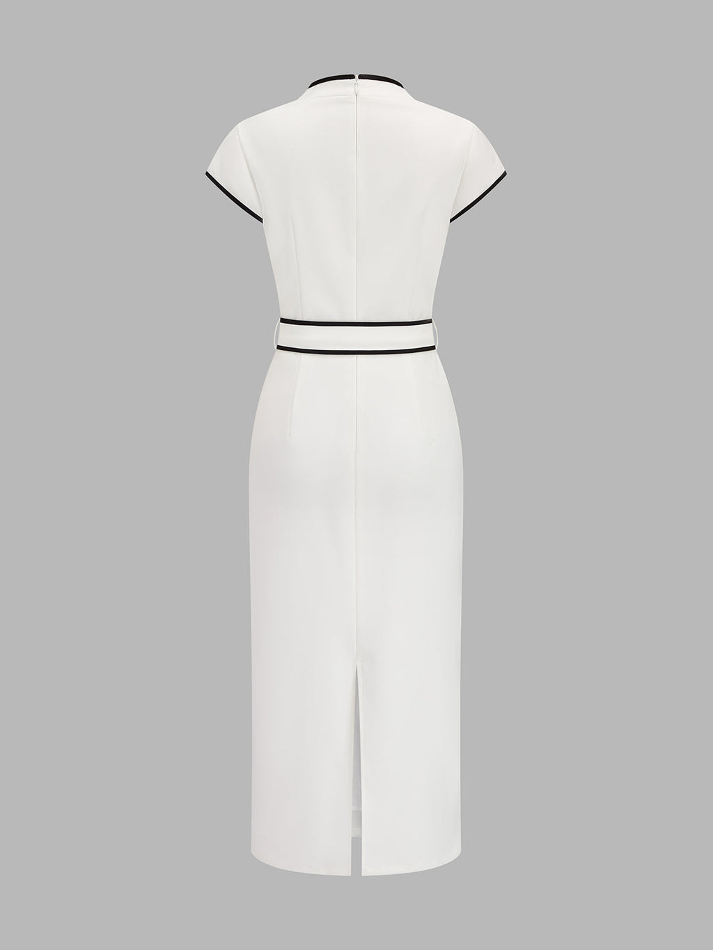Belted Pencil Midi Dress with Contrast Trim