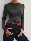 Layered Look Long Sleeve Top with Contrast Trim