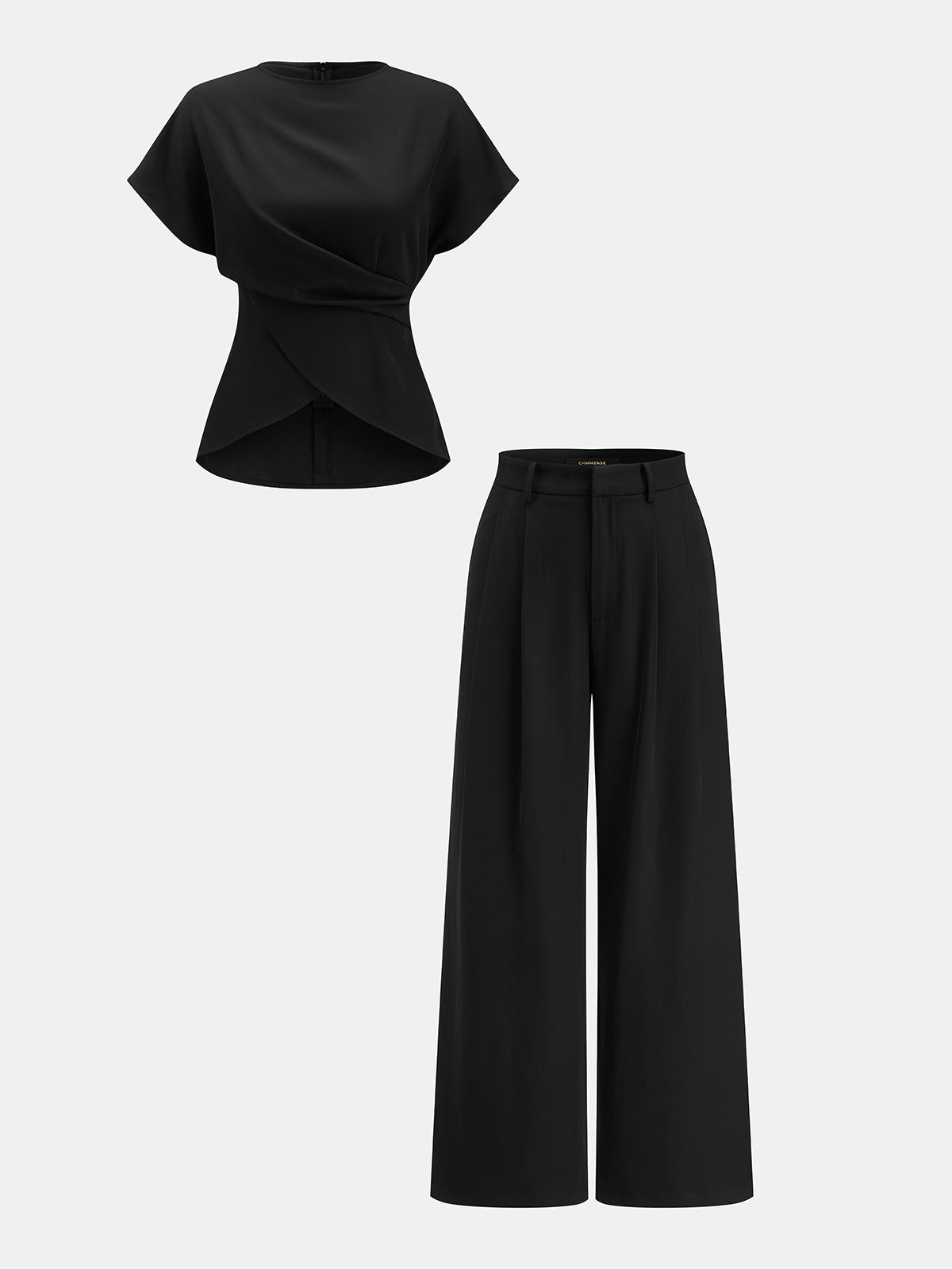 Satin Tie-Back Top with Pleated Trousers Ensemble