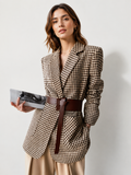 Houndstooth Print Blazer with Waist Tie Detail