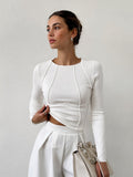 Piped Detail Long Sleeve Essential Top