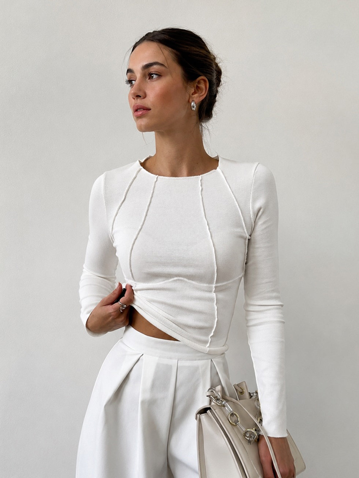 Piped Detail Long Sleeve Essential Top