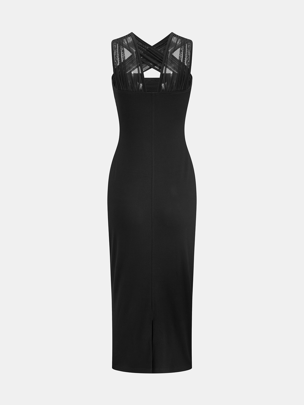 Sculpting Mesh Bodycon Midi Dress with Cross Strap Detail