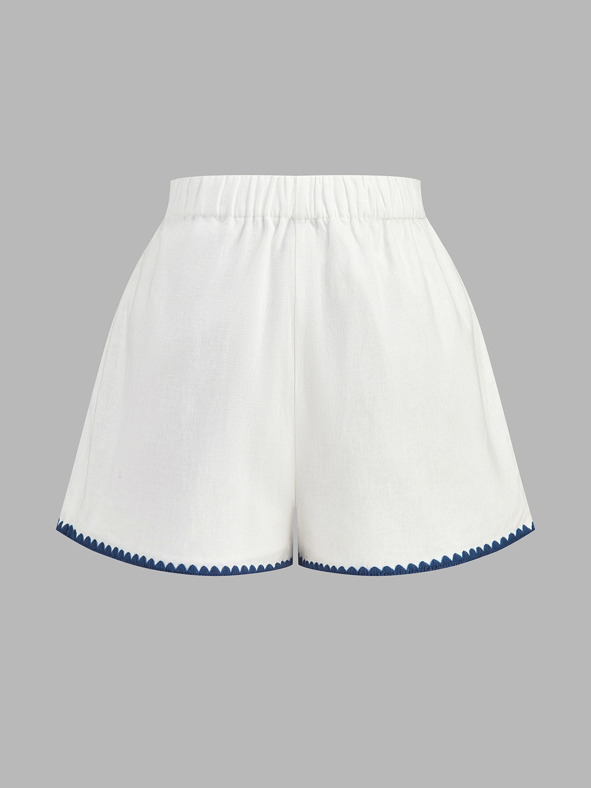Linen Blend Two-Piece Set with Scalloped Trim