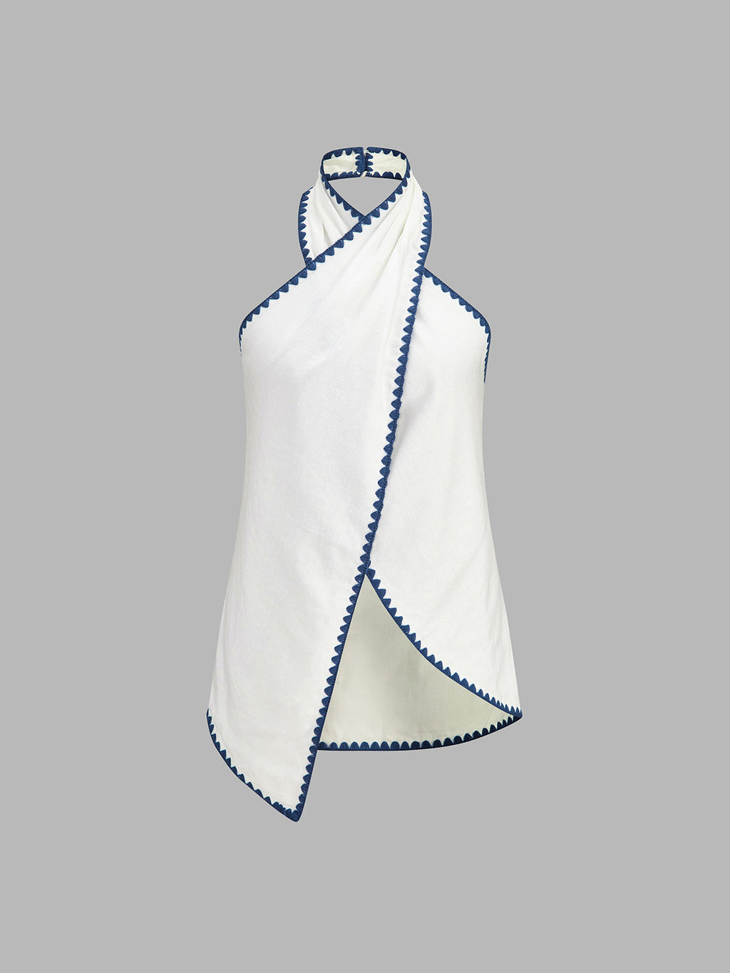 Linen Blend Two-Piece Set with Scalloped Trim