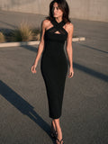 Sculpting Mesh Bodycon Midi Dress with Cross Strap Detail