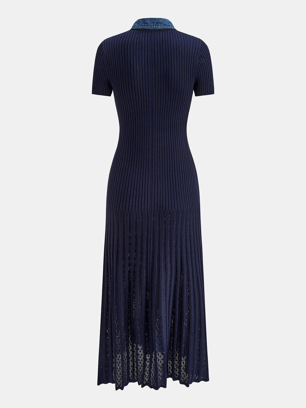Ribbed Knit Maxi Dress with Denim Collar