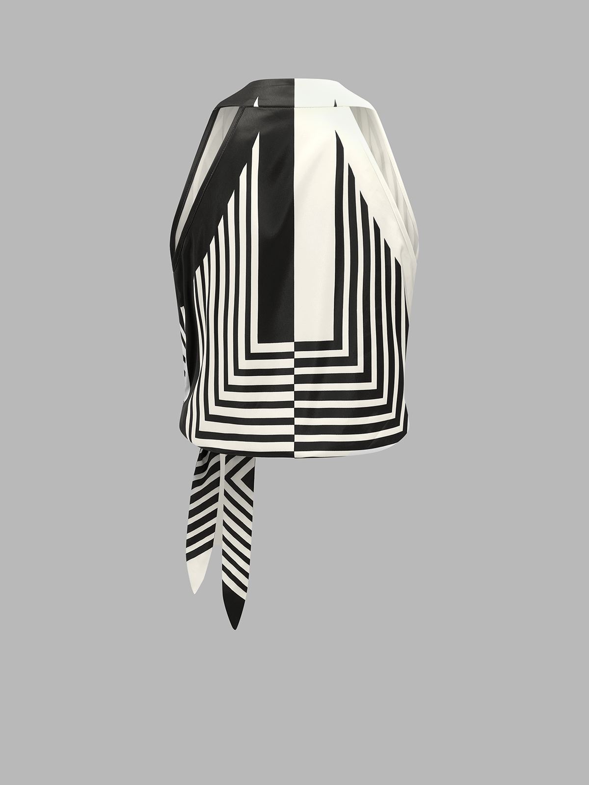 Satin Halter Wrap Top with Geometric Stripe Design