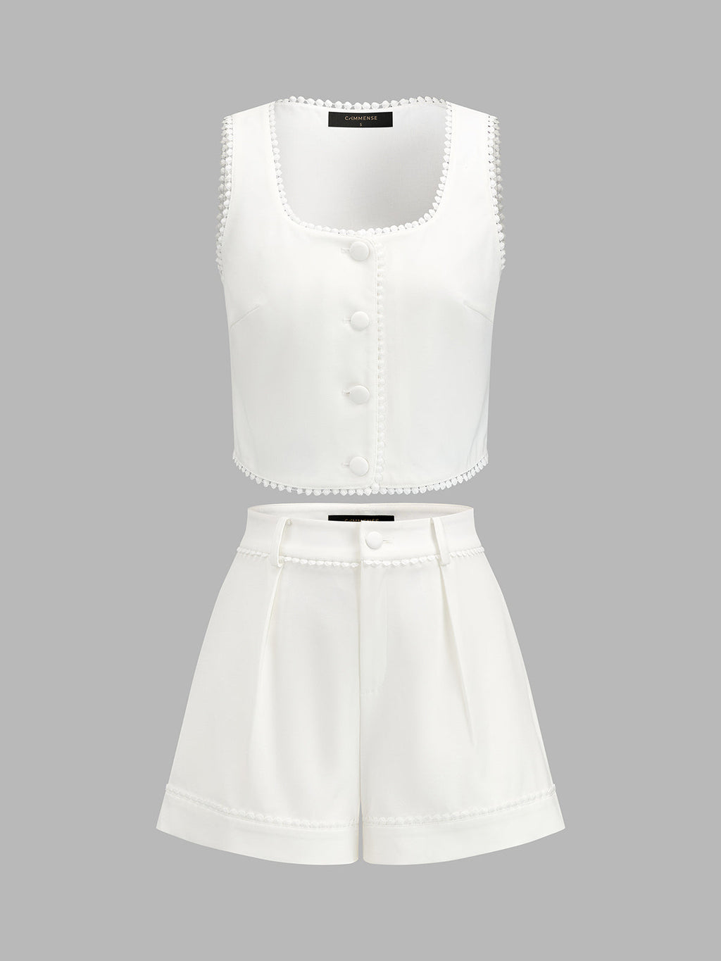 Lace-Trimmed Square Neck Top and Shorts Ensemble