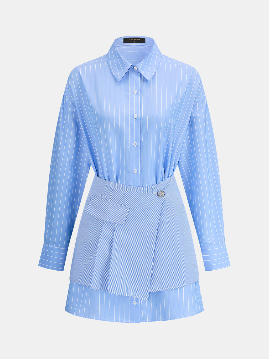 Chic Striped Shirt Dress with Coordinating Wrap Mini Skirt Set
