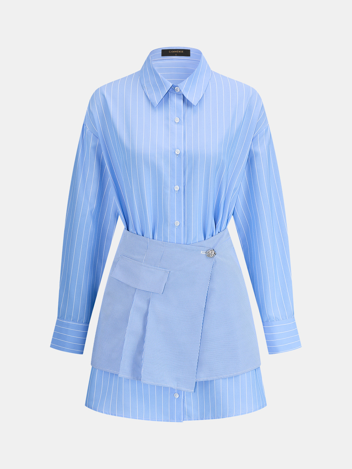 Chic Striped Shirt Dress with Coordinating Wrap Mini Skirt Set