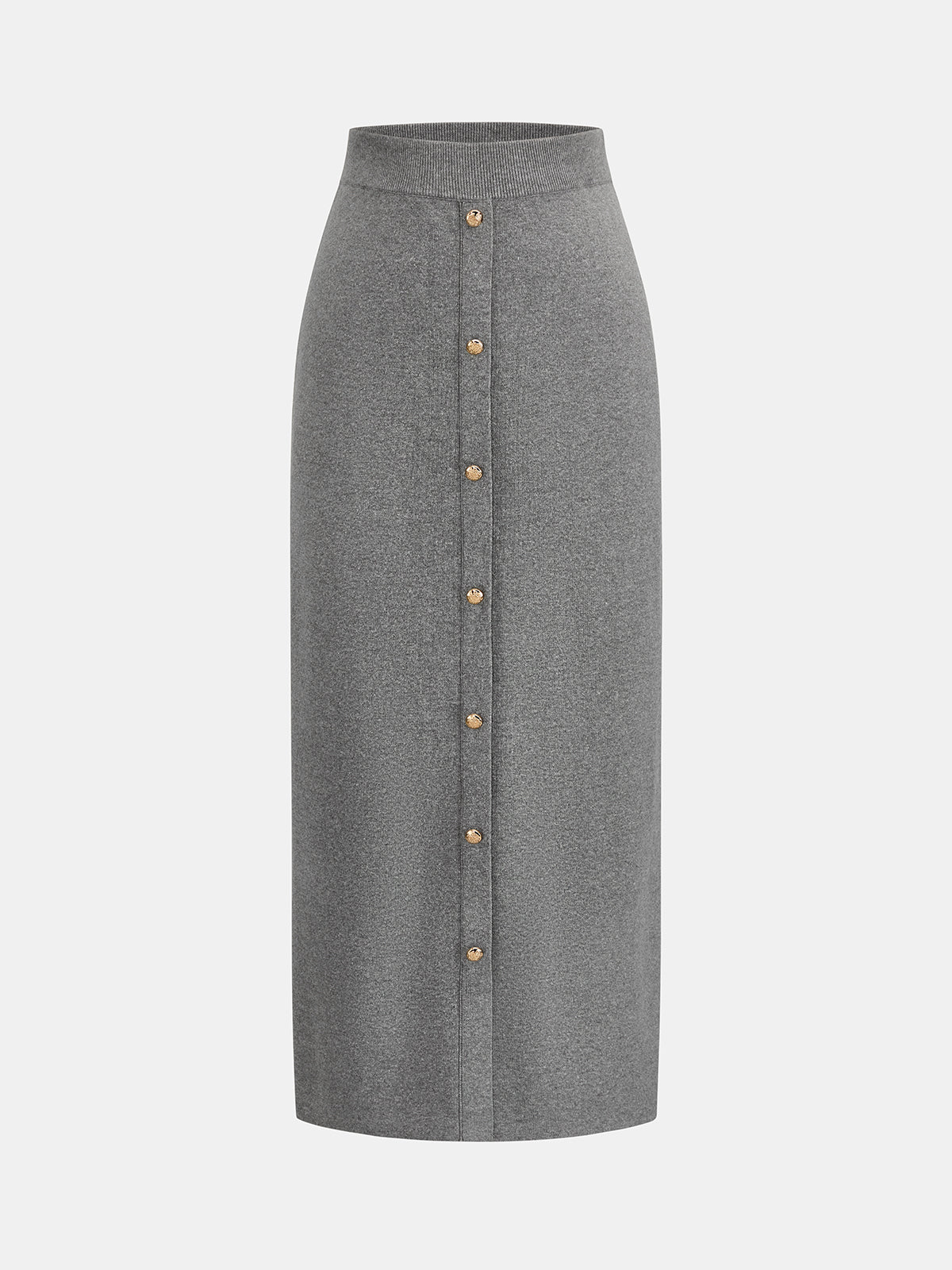 Chic Knit Skirt Set with Metal Button Details