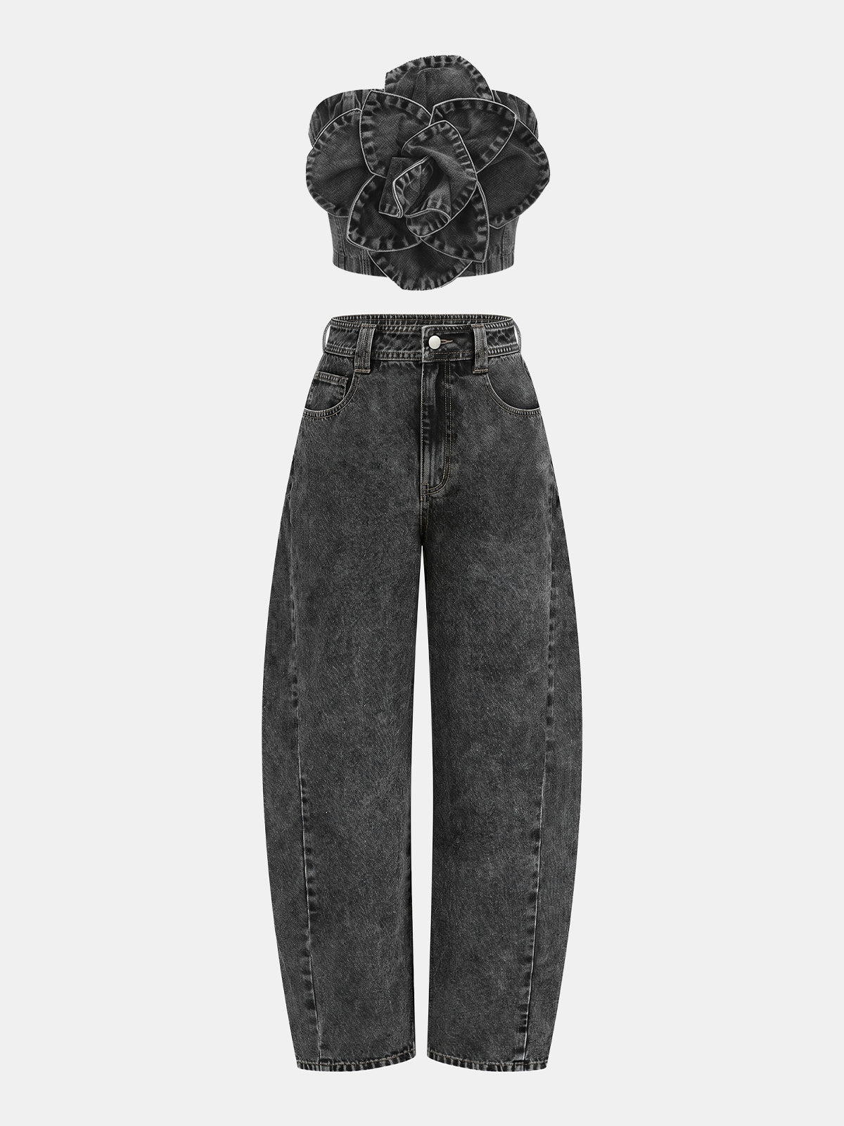 Rose Appliqué Denim Strapless Top