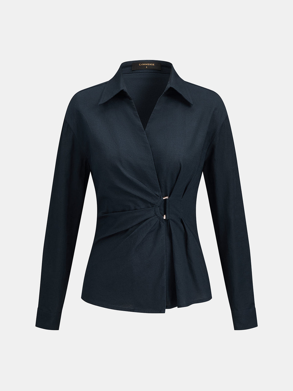 Collared Wrap Blouse with Ruched Waist Detail