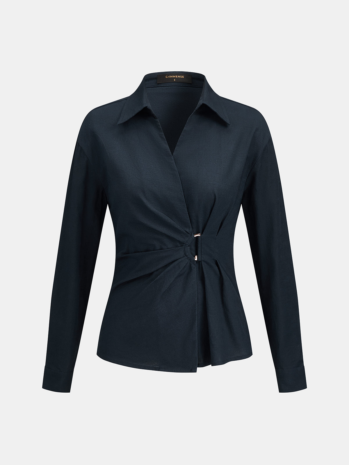 Collared Wrap Blouse with Ruched Waist Detail