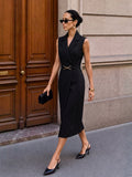 Belted Sleeveless Wrap Maxi Dress with Lapel Detail