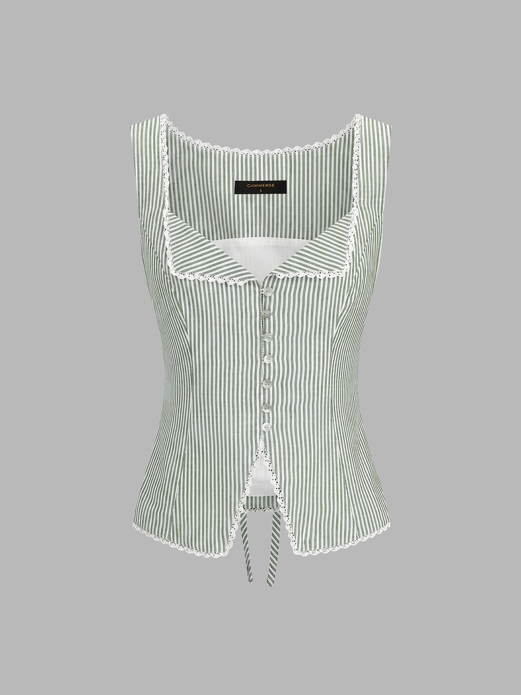 Striped Lace Trim Button-Front Tank Top