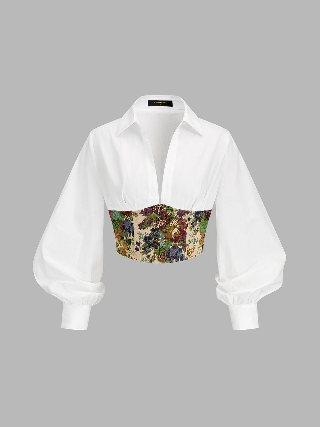Cropped Floral Corset Blouse with Long Sleeves