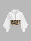 Cropped Floral Corset Blouse with Long Sleeves