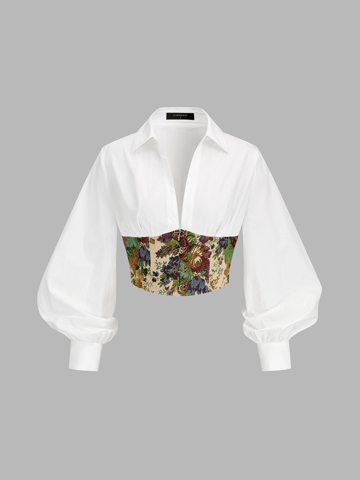 Cropped Floral Corset Blouse with Long Sleeves