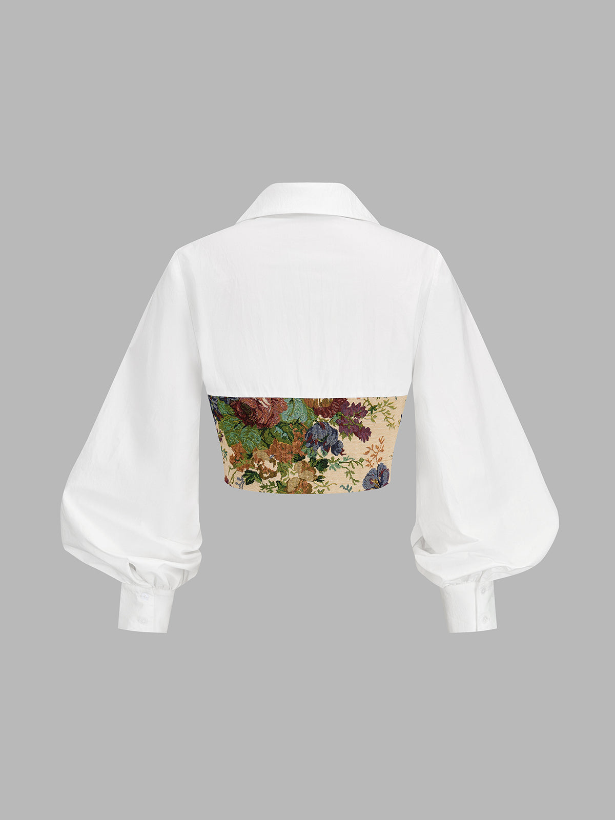 Cropped Floral Corset Blouse with Long Sleeves