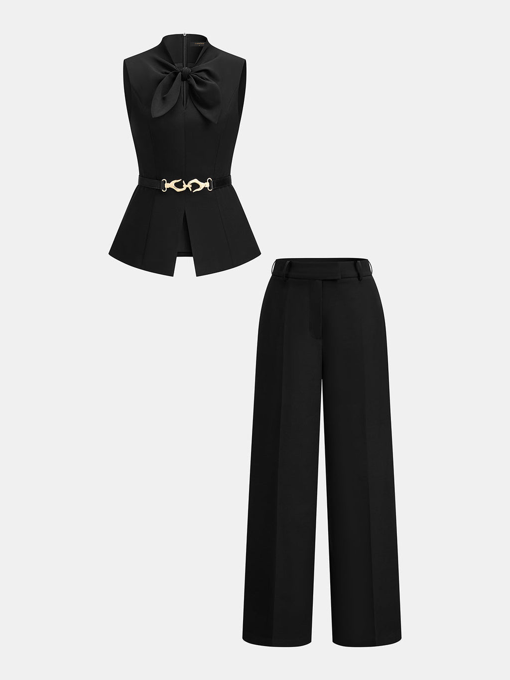 Chic Bow-Detail Sleeveless Top with Flowing Wide Leg Pants