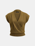 Sleeveless Knit Top with Wrap V-Neck Design