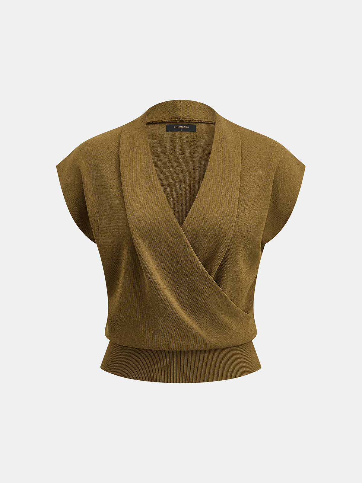 Sleeveless Knit Top with Wrap V-Neck Design