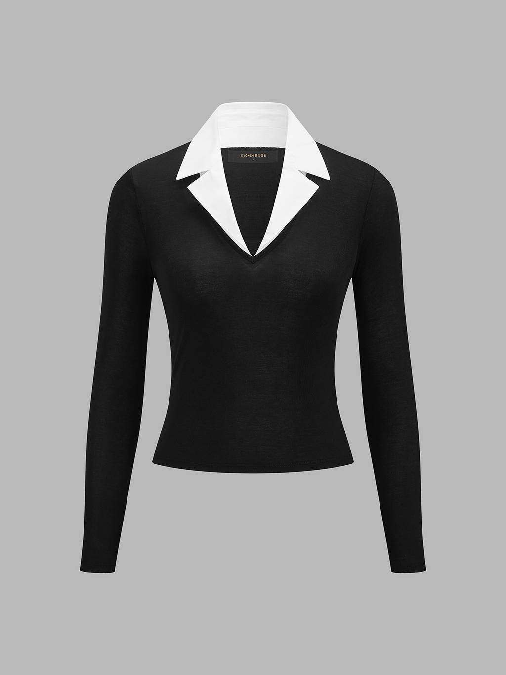Chic Fitted Long Sleeve Top with Contrast Lapels