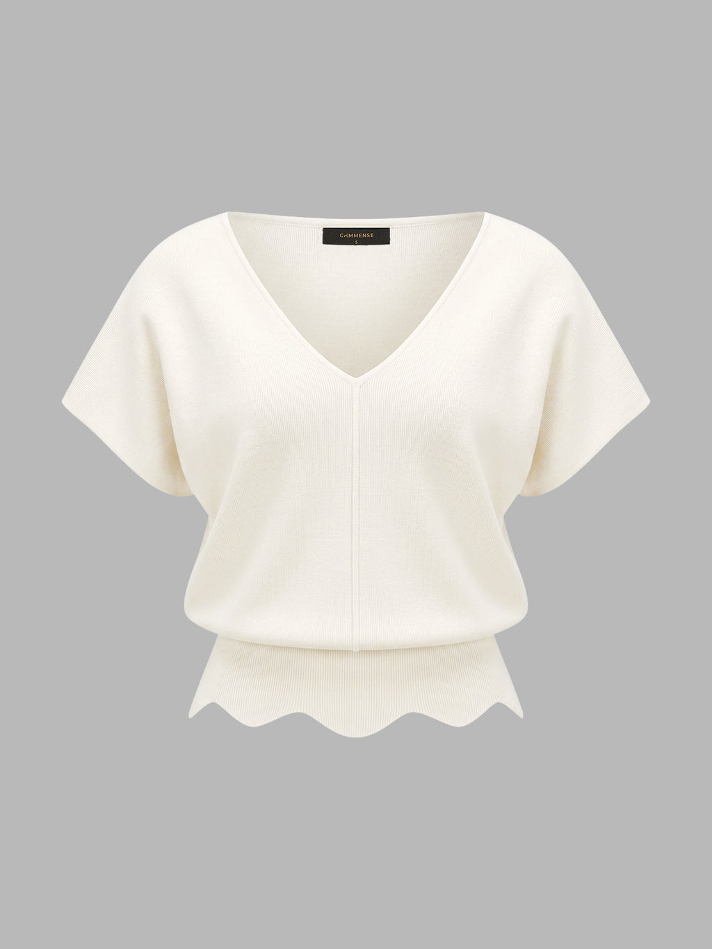 Scalloped Hem V-Neck Knit Top