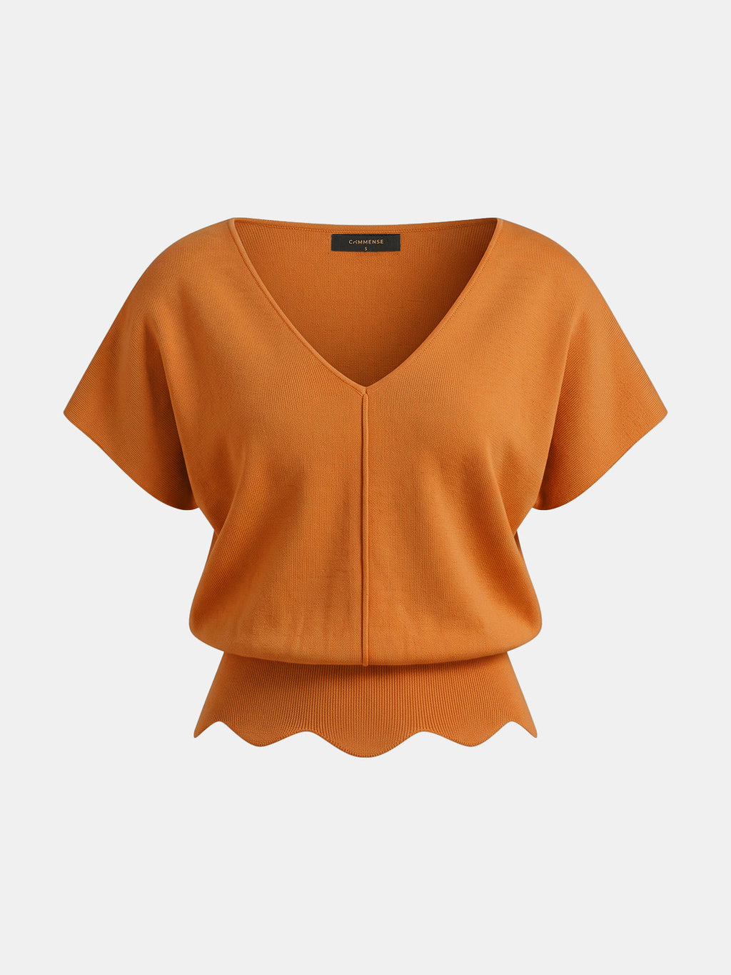 Scalloped Hem V-Neck Knit Top