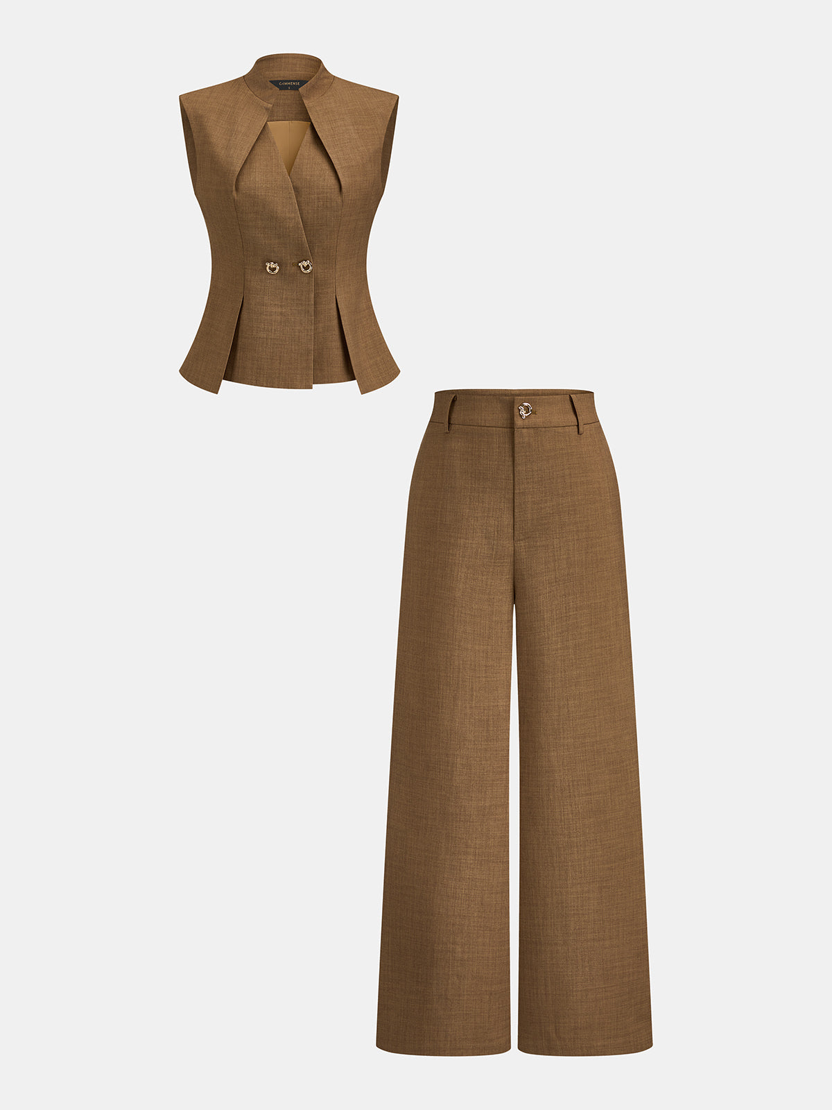 Tailored Stand Collar Vest and Trousers Ensemble