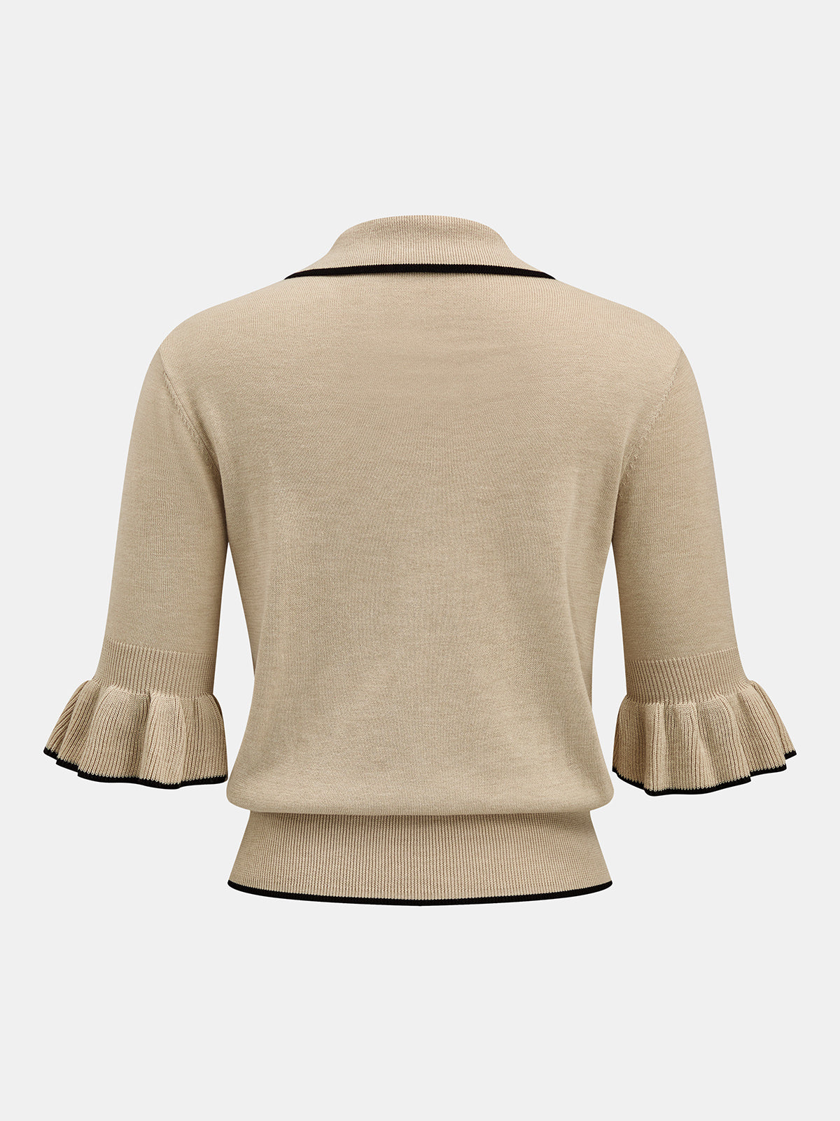 Ruffled Knit Top with Contrast Trim Details