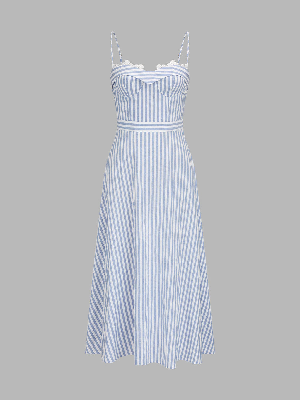 Striped Bustier Slip Dress with Lace Trim