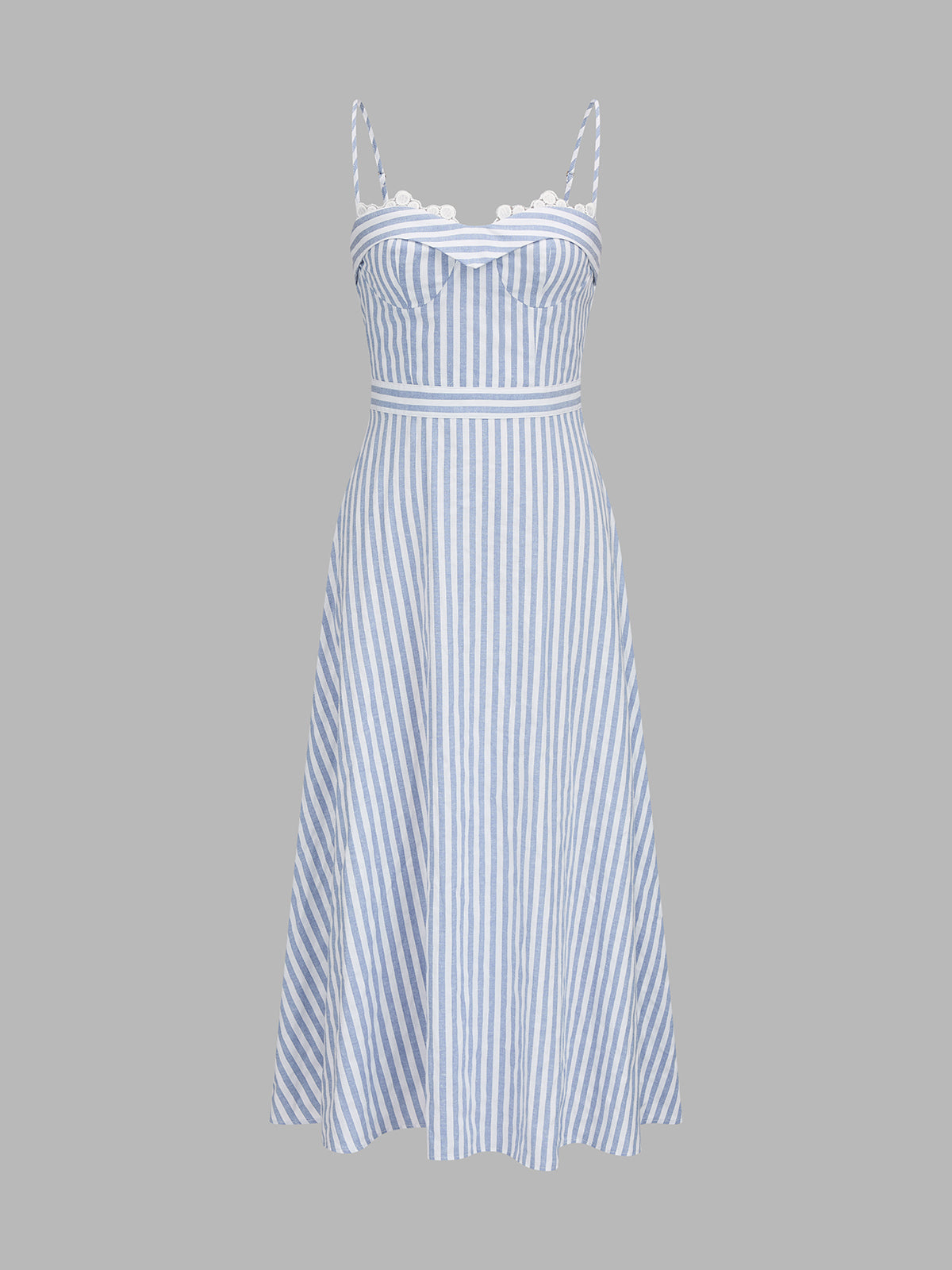 Striped Bustier Slip Dress with Lace Trim