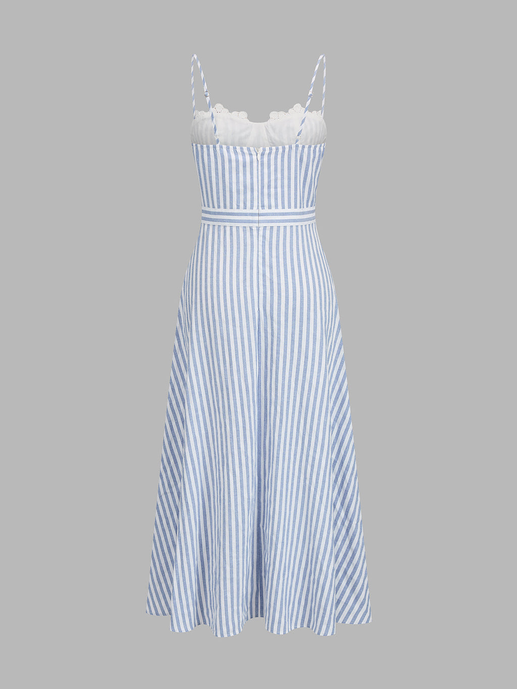 Striped Bustier Slip Dress with Lace Trim